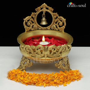 Brass Urli Bowl Bell ,Traditional Bowl Decor Intricate Asthetic Design Urli For Diwali Home Decor,Handcrafted Vessel For Diya Floating Deep