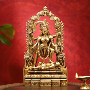 Estátua da Deusa Kali em latão, ídolo Mahakali de 11 &quot;, Kalika, Adi Shakti, Adi Parashakti, deusa hindu do tempo, poder, criação e destruição.