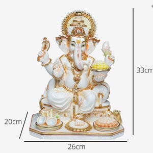 Ganesha Statue 33 CM Big Size Hand Painted Cultured Marble - Etsy
