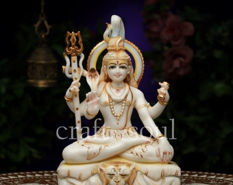 Lord Shiva Statue,39cm Big Shiv Idol Made With Pure Marble, Shiv Figurine,Sitting Shiva Family,Temple Mandir Pooja Murthi Altar,Home Decor