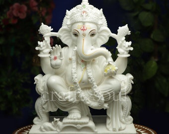 Ganesha Statue,25inch Ganesh Idol,Pure Marble Ganesha figurine,Sitting Ganpati, Ganpathi for Mandir,Diwali God Of Good Luck,Ganes Murthi
