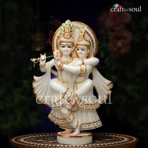 Radha Krishna Statue.62CM Large Handmade Marble Radha Krishna statue, Krishna with Radha, Hare krishna, krishna for Temple Mandir Puja Decor