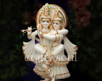 Radha Krishna Statue.62CM Large Handmade Marble Radha Krishna statue, Krishna with Radha, Hare krishna, krishna for Temple Mandir Puja Decor