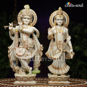 Radha Krishna Statue,91CM Large Handmade Marble Radha Krishna statue, Krishna with Radha, Hare krishna, krishna for Temple Mandir Puja Decor