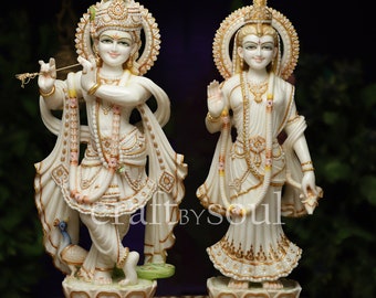 Radha Krishna Statue,91CM Large Handmade Marble Radha Krishna statue, Krishna with Radha, Hare krishna, krishna for Temple Mandir Puja Decor