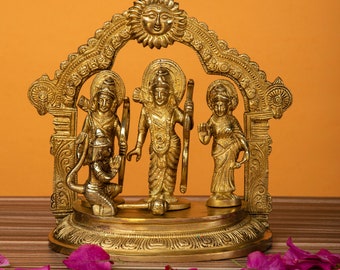 Estatua de Ramdarbar en latón, 20cm Estatua de la familia Ram Ji, Lord Rama Laxman Sita & Hanuman Idol Indian Art, Ram Parivar, Templo de la estatuilla familiar