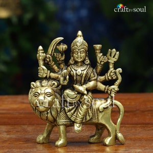 Maa Durga Statue, 4&quot; Inch Brass Devi,Handmade Brass  Bengali Devi,Brass Durga Mata Pratima,Durga Maa Figurine Idol,India For Temple