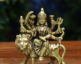 Maa Durga Statue, 4&quot; Inch Brass Devi,Handmade Brass  Bengali Devi,Brass Durga Mata Pratima,Durga Maa Figurine Idol,India For Temple