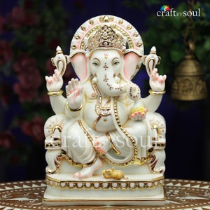 Ganesha Statue,38 cm Ganesh Idol,Cultured Marble Ganesha figurine,Sitting Ganpati, Ganpathi for Mandir,Diwali God Of Good Luck,Ganes Murthi
