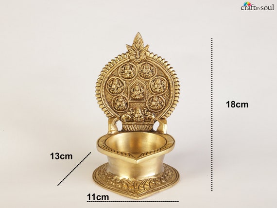 Brass Ashtlakshmi Diya laxmi Deepam for Temple Mandir Puja Oil