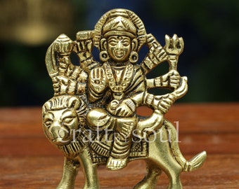 Maa Durga Statue, 7CM Small Inch Brass Devi,Handmade Brass  Bengali Devi,Brass Durga Mata Pratima,Durga Maa Figurine Idol,India For Temple