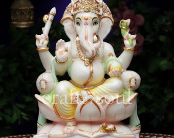 Ganesha Statue,17" Big Large Pure Marble Ganesh Idol,Ganapathi Murthi Sculpture,Ganes Morti for Temple Mandir Altar,God Diety of Good Luck