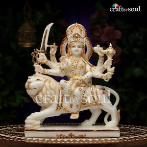 Big Durga Statue in Marble,38cm Pure Marble Devi, Hand Painted Marble Bengali Devi-Marble Durga Mata Pratima-Durga Maa Figurine Idol,India