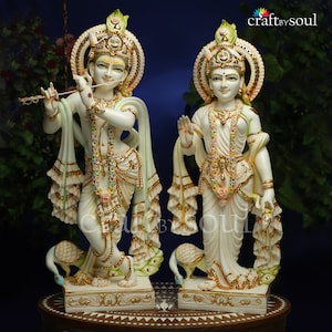 Radha Krishna, 30&quot; Cultured Marble Radha Krishna statue, Krishna with Radha, Hare krishna, krishna for Temple Mandir Puja Decor, Iskon Idols