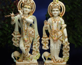 Radha Krishna, 30 "Estatua de mármol cultivado de Radha Krishna, Krishna con Radha, Hare krishna, krishna para Temple Mandir Puja Decor, Iskon Idols