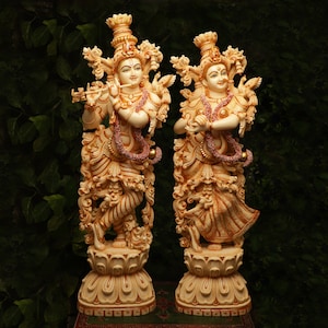 Big Radha Krishna Statue. 30&quot; Cultured Marble Radha Krishna statue, Krishna with Radha, Hare krishna, krishna for Temple Mandir Puja Decor