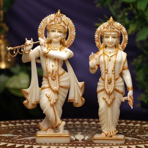 Radha Krishna Statue.31CM Large Handmade Marble Radha Krishna statue, Krishna with Radha, Hare krishna, krishna for Temple Mandir Puja Decor