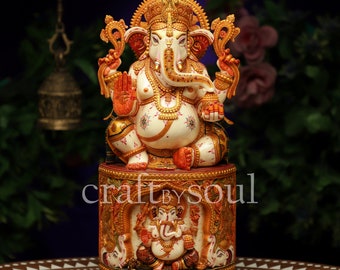 Ganesha Statue,46 cm Ganesh Idol,Cultured Marble Ganesha figurine,Sitting Ganpati, Ganpathi for Mandir,Diwali God Of Good Luck,Ganes Murthi