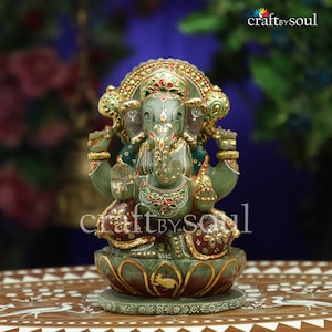 Jade Ganesha, Aventurine Ganesha,Gemstone Ganesh, Ganesh Statue,Quatrz Ganesha, Ganapthi Idol For Temple Mandir Home Decor,Deepawali Murti