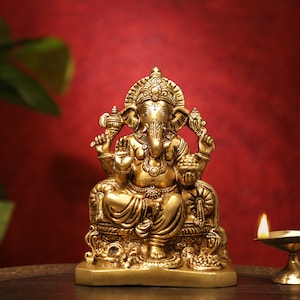 Laiton Ganesha, Ganpati Sclupture 17cm, Brass Lord Ganesha Idol, Dukhharta Ganes Statue, Brass ganesh, ganapathi petite idole, Home Decor Temple