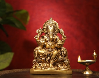 Brass Ganesha,Ganpati Sclupture 17cm, Brass Lord Ganesha Idol, Dukhharta Ganes Statue, Brass ganesh, ganapathi small idol,Home Decor Temple