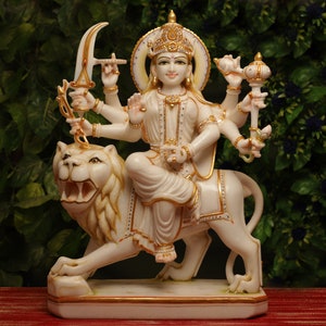 Maa Durga Statue,21&quot;Pure Marble  Devi,Hand Painted Marble Bengali Devi,Marble Durga Mata Pratima,Durga Maa Figurine Idol,India For Temple