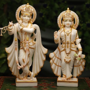 Radha Krishna Statue.38CM Large Handmade Marble Radha Krishna statue, Krishna with Radha, Hare krishna, krishna for Temple Mandir Puja Decor