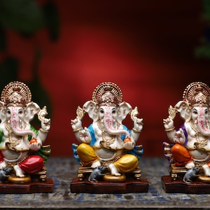 Estatua del Señor Ganesha, estatua de Ganesh de 4 pulgadas, mármol cultivado, pintado a mano, Ganapati, Vinayaka, dios elefante, regalo de buena suerte para nuevos comienzos