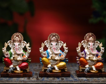 Lord Ganesha Statue, 4 Inch Ganesh Statue, Cultured Marble, HandPainted,Ganapati, Vinayaka,Elephant God,Good Luck Gift For New Beginnings