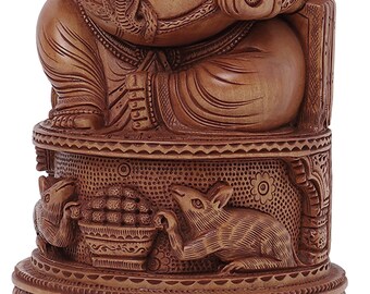 木製のガネーシャ神像 46 CM 大型手彫り、木製のガネーシャ像、木製の