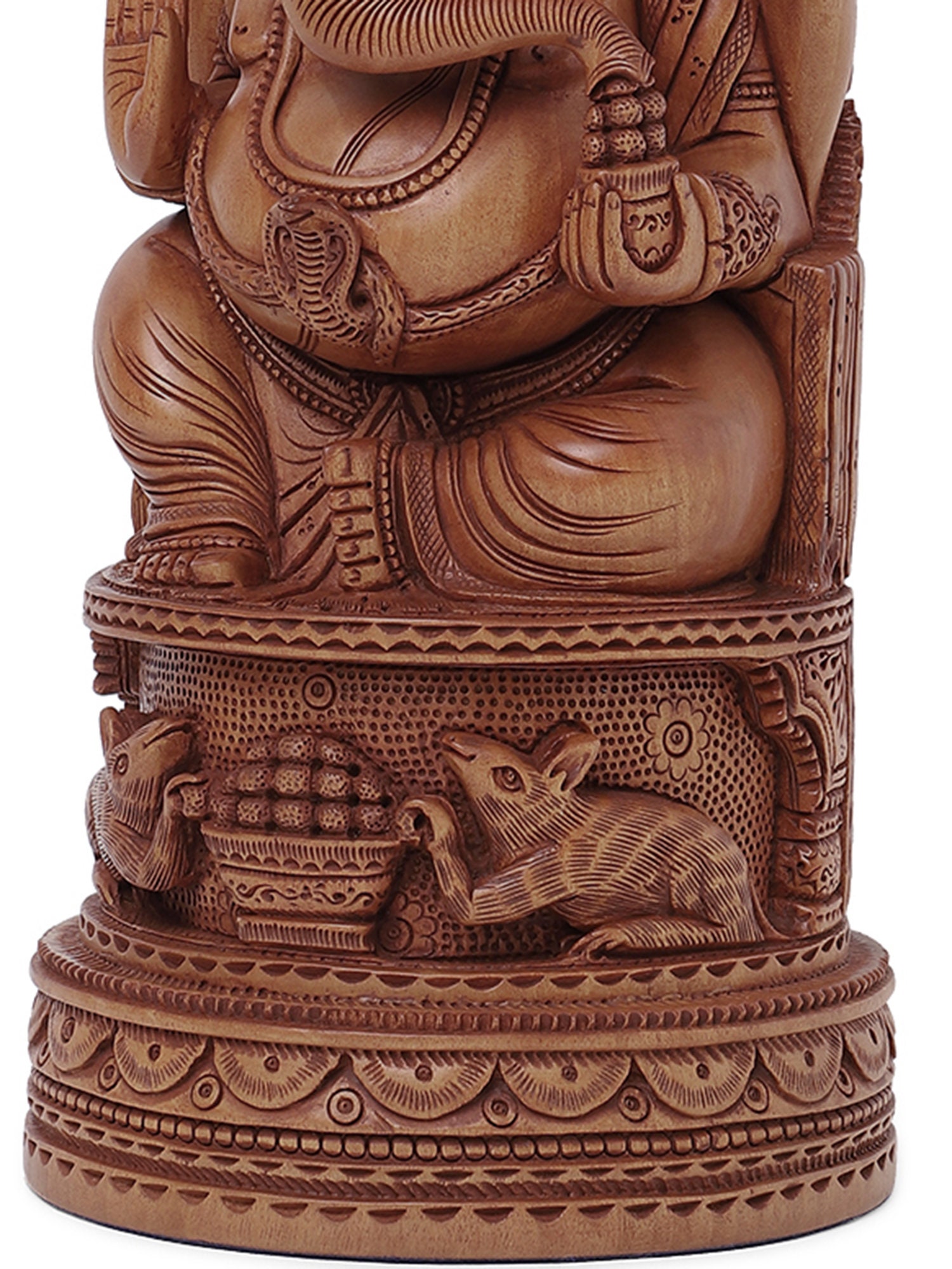 木製のガネーシャ神像 46 CM 大型手彫り、木製のガネーシャ像、木製の