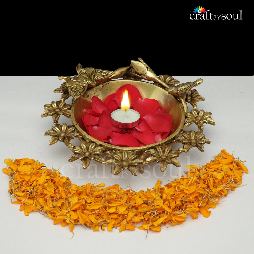 Urli Bowl in Brass, Flower Design Uruli, Traditional Bowl for Flower