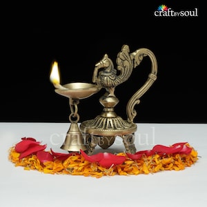 Brass Annam Bird Diya, Brass Appam Deepam,Brass Deepak 13cm for Temple Mandir Pooja Items, Diwali Deepawali Puja Decor, Gifts for Diwali