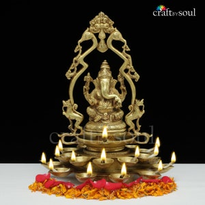 Brass Ganesh Diya, Home Temple Diya, Handmade Oil Lamp, Oil Dia, Indian Handcrafted Deepak, Mandir Temple Decor, Good Luck Gift for Diwali