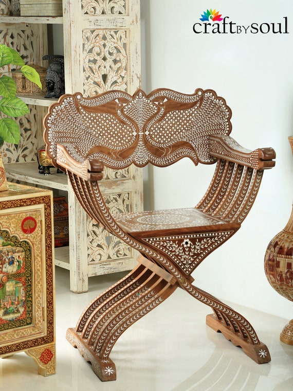 Chaise de conception Criss Cross incrustée en bois vintage faite à