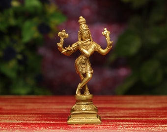 Lord Krishna Statue, 16CM Krishna with Flute  Brass, Krishan Figurine,God for Temple Mandir Pooja,Office Decor, Krishna Idol In Brass Murthy