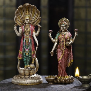 Lakshmi Narayan Idol,12&quot; Resin Vishnu Laxmi Figurine, Laxmi Narayan Statue, Vishnu carving, Laxmi Moorti Vishnu,Temple Altar,Brass Narayana