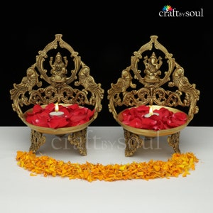 Brass Ganesha Laxmi Urli Bowl,Traditional Bowl Decor Intricate Asthetic Design Urli For Diwali Home Decor,Handcrafted Vessel For Diya Float