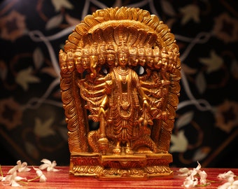 Vishnu Dashavatara, 30 CM Brass Lord Vishnu Dashavatar,Ten Incarnations (Avatars) of Lord Vishnu,Hindu god Vishnu surrounded by his Avatars.