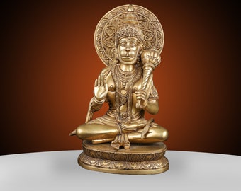Brass Hanuman Statue, 38cm Brass Bajrangbali Idol, Hanumaan Sculpture for Temple Mandir Altar Decor,Diwali Ram Bhakt Figurine Hanuman Murthi