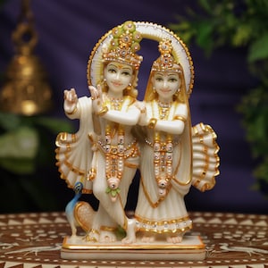 Radha Krishna Statue.24cm Small Handmade Marble Radha Krishna statue, Krishna with Radha, Hare krishna, krishna for Temple Mandir Puja Decor