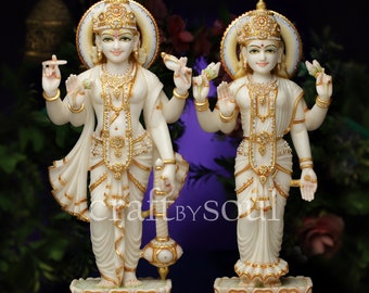 Vishnu Laxmi Statue, 62cm Marble Laxmi Narayan Figurine, Laxmi Narayan Statue, Vishnu carving,Laxmi Moorti Vishnu,Temple Altar,Stone Narayan
