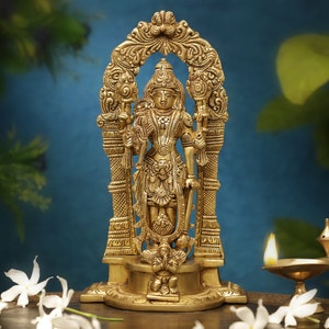 Lord Vishnu Narayan Idol,9 inch Small Size Standing Vishnu Statue In Brass,Narayana Figurine, Vishnu Sculpture for Home Temple, Garden Decor