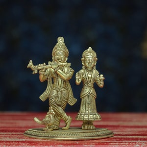 Radha Krishna Statue.6 inch Small Handmade Brass Radha Krishna statue,Krishna with Radha, Hare krishna, krishna for Temple Mandir Puja Decor
