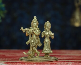 Radha Krishna Statue.6 inch Kleine handgemaakte messing Radha Krishna standbeeld, Krishna met Radha, Hare krishna, krishna voor Tempel Mandir Puja Decor