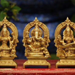 Lakshmi Ganesh Saraswati Statues,18CM Brass Laxmi Ganesh Saraswati Idols, Hindu gods of good luck, Wealth, Wisdom,Arts, Temple Mandir Murti