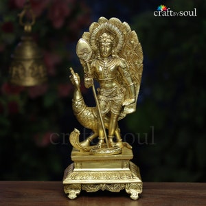 Murugan Swamy aus Messing, Kumaraswamy Idol, Lord Murugan Karthikeya, Subramanya Shanmukha Murugan Murti, Lord Murugan mit Pfau, Kartikey