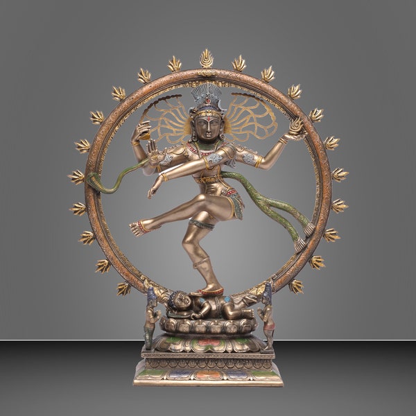 Statue de Shiva Nataraja, Shiva dansant 26 cm, Idole de Natraj en bronze reconstitué grande taille, Temple Mandir Autel, Studio de yoga religieux Décoration d'intérieur
