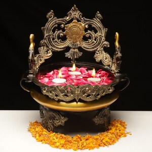 Brass Urli Bowl,Traditional Bowl Decor Intricate Asthetic Design Urli For Diwali Home Decor,Handcrafted Vessel For Diya Floating,Vintage