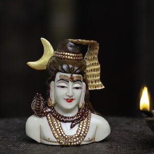 Estátua do busto de Lord Shiva, ídolo Mahadev de tamanho pequeno para carro, estátua de Adiyogi Shiva, Bholenath, deus hindu da meditação, ioga, tempo, destruição